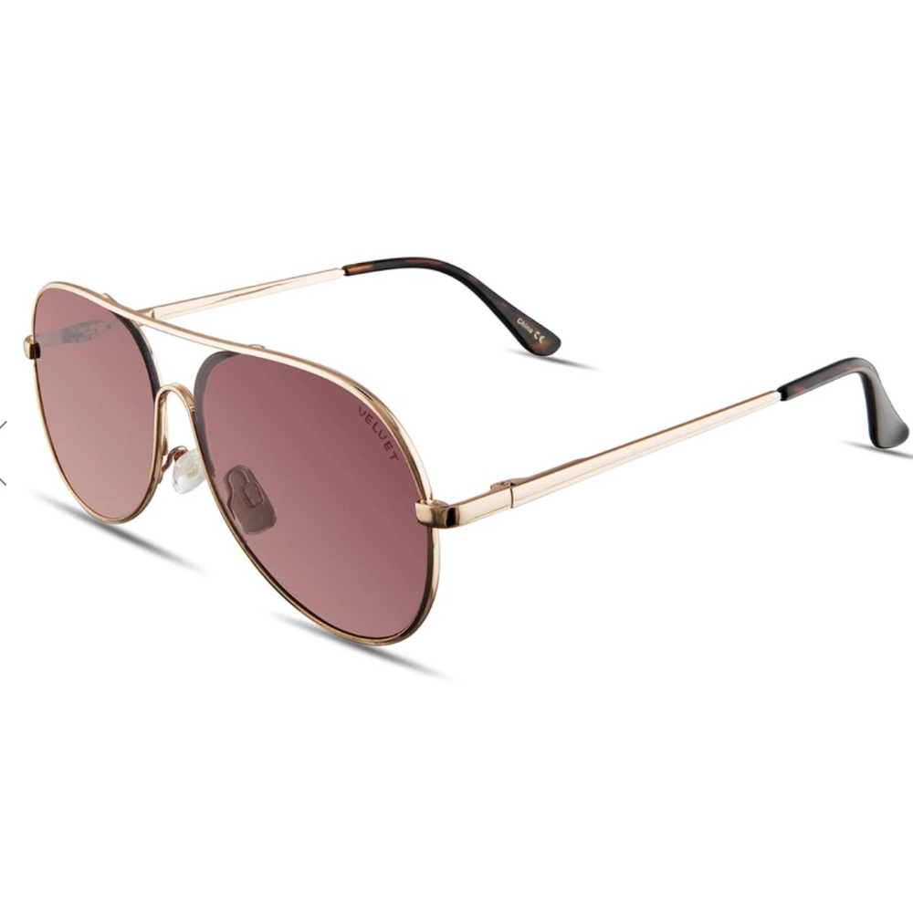 NEW! VELVET Eyewear Gabby in Gold Aviator Sunglasses Gradient Lenses